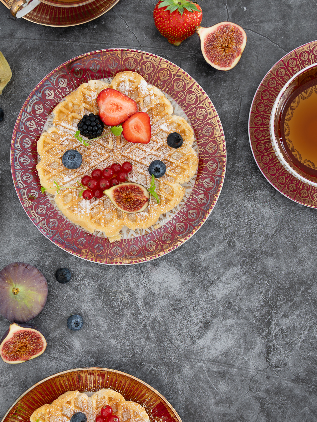 Waffles overhead composition — Pancakes, Waffles & Berries