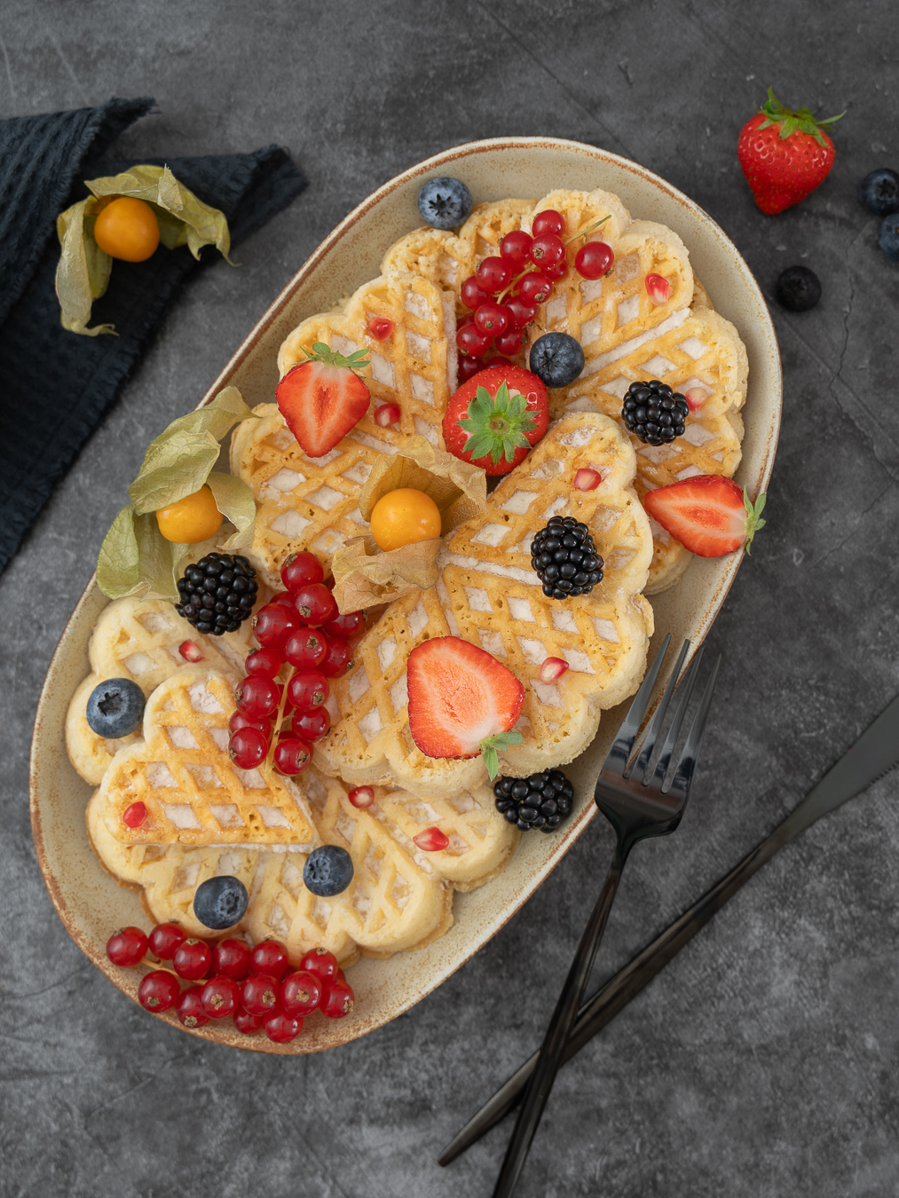 Waffle overhead with fruit — Pancakes, Waffles & Berries