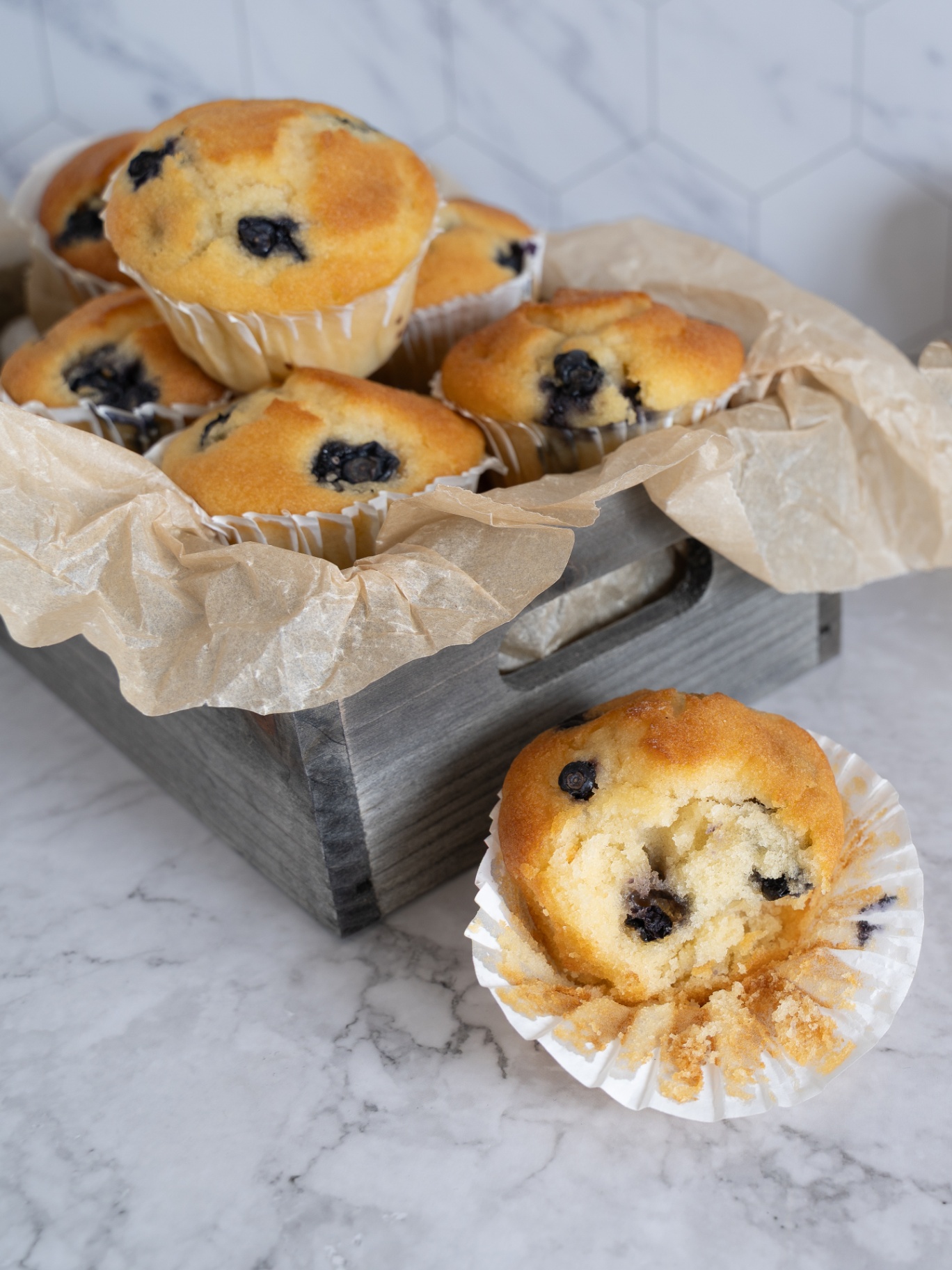 Muffins in wooden crate — Bakery Notes