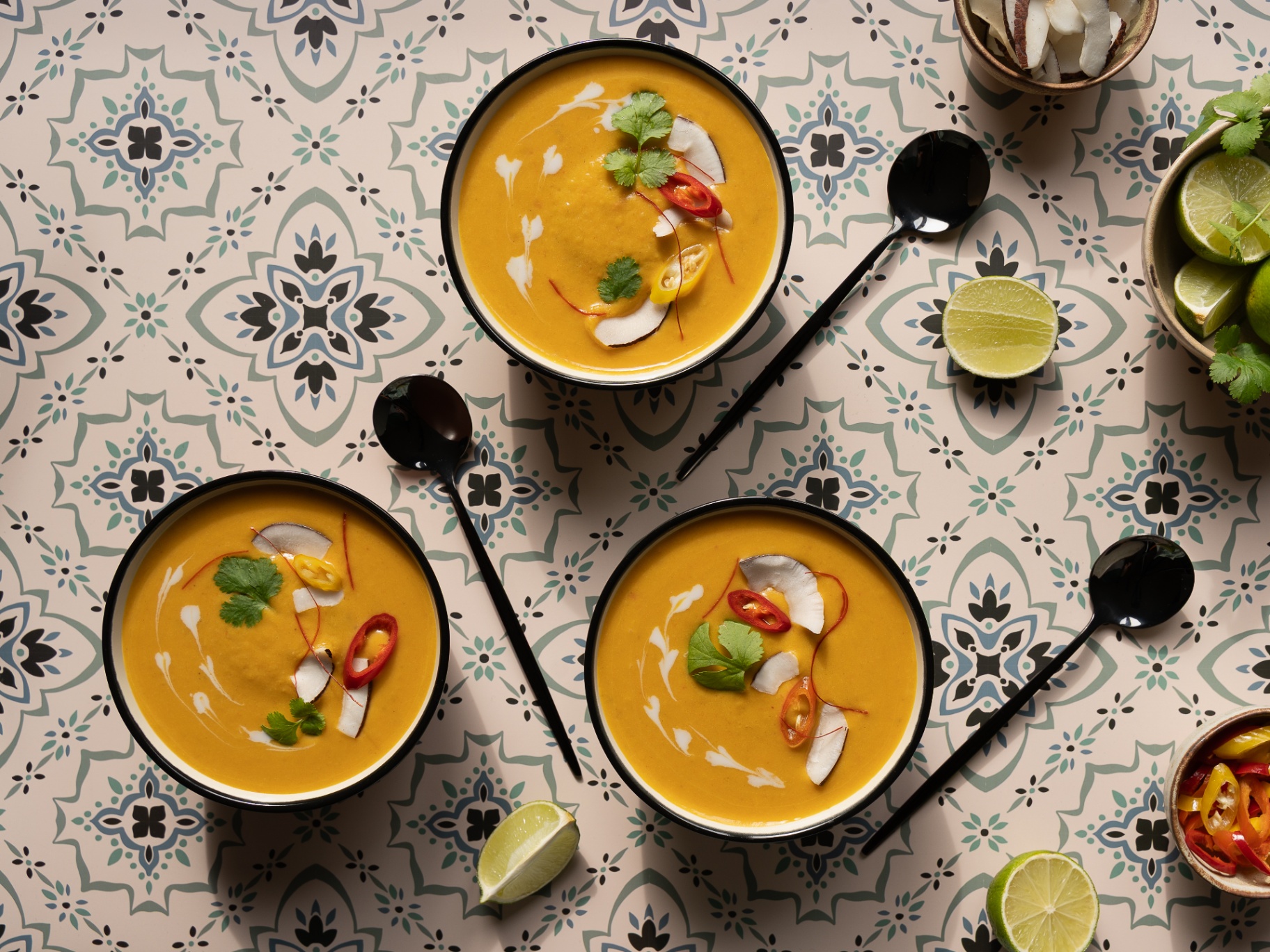 Pumpkin soup on tiled surface — Green Kitchen