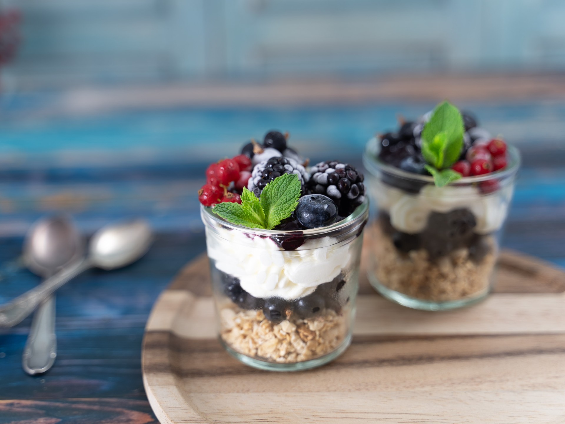 Layered parfait with berries and mint — Pancakes, Waffles & Berries