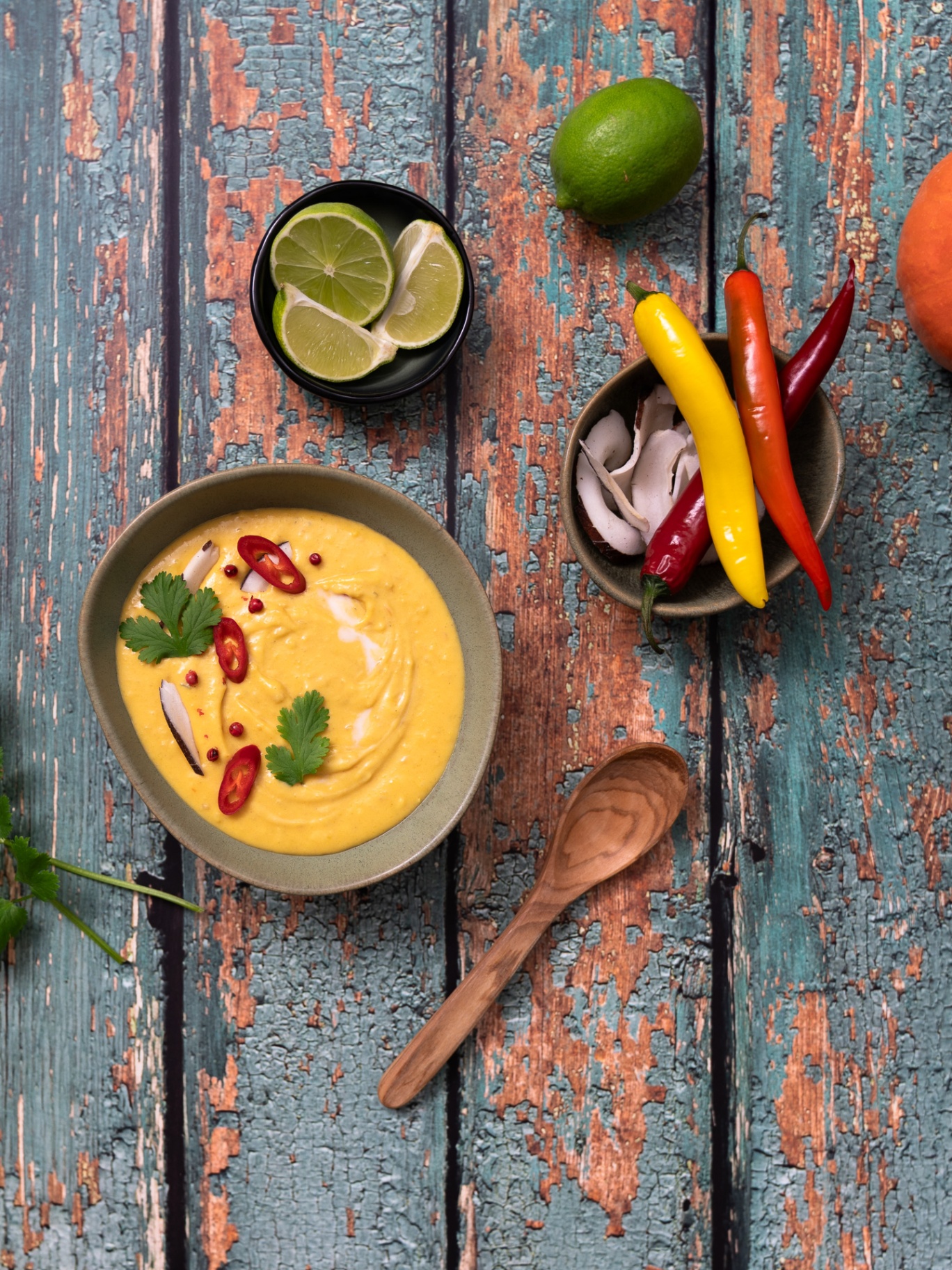 Spiced soup with chillies overhead — Green Kitchen