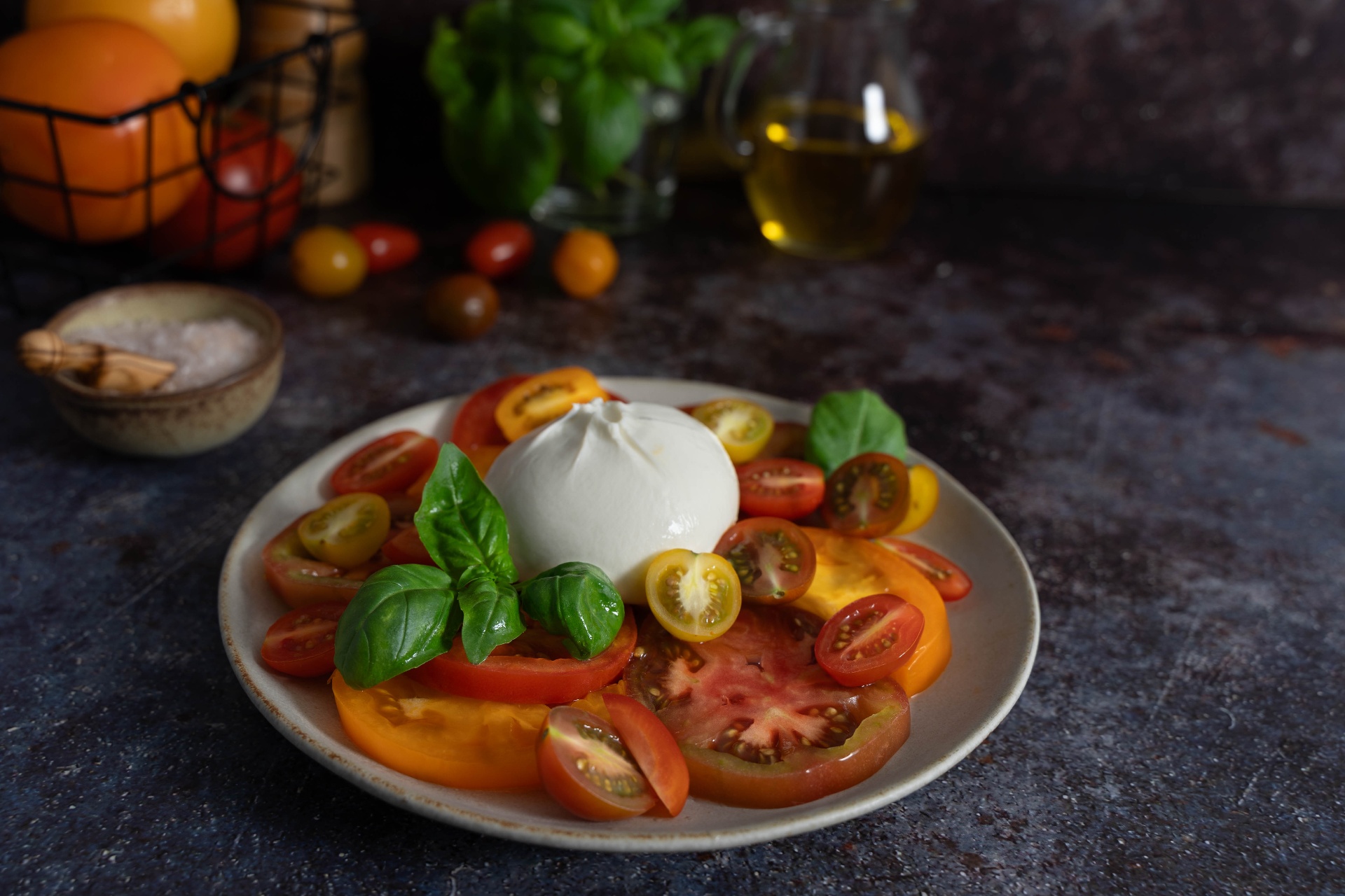 Burrata plate with cherry tomatoes — Tomato & Basil