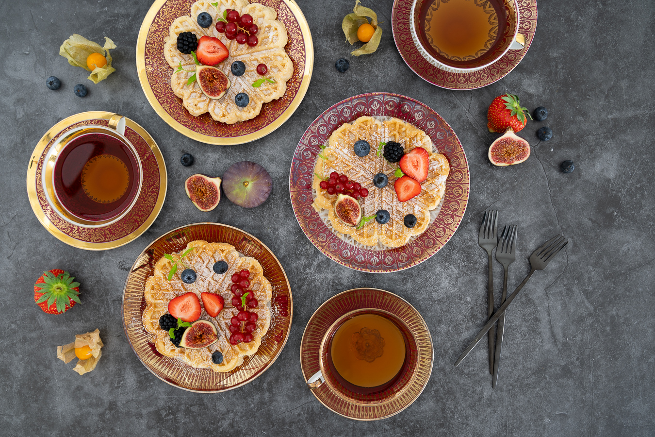 Waffles with berries overhead — Pancakes, Waffles & Berries