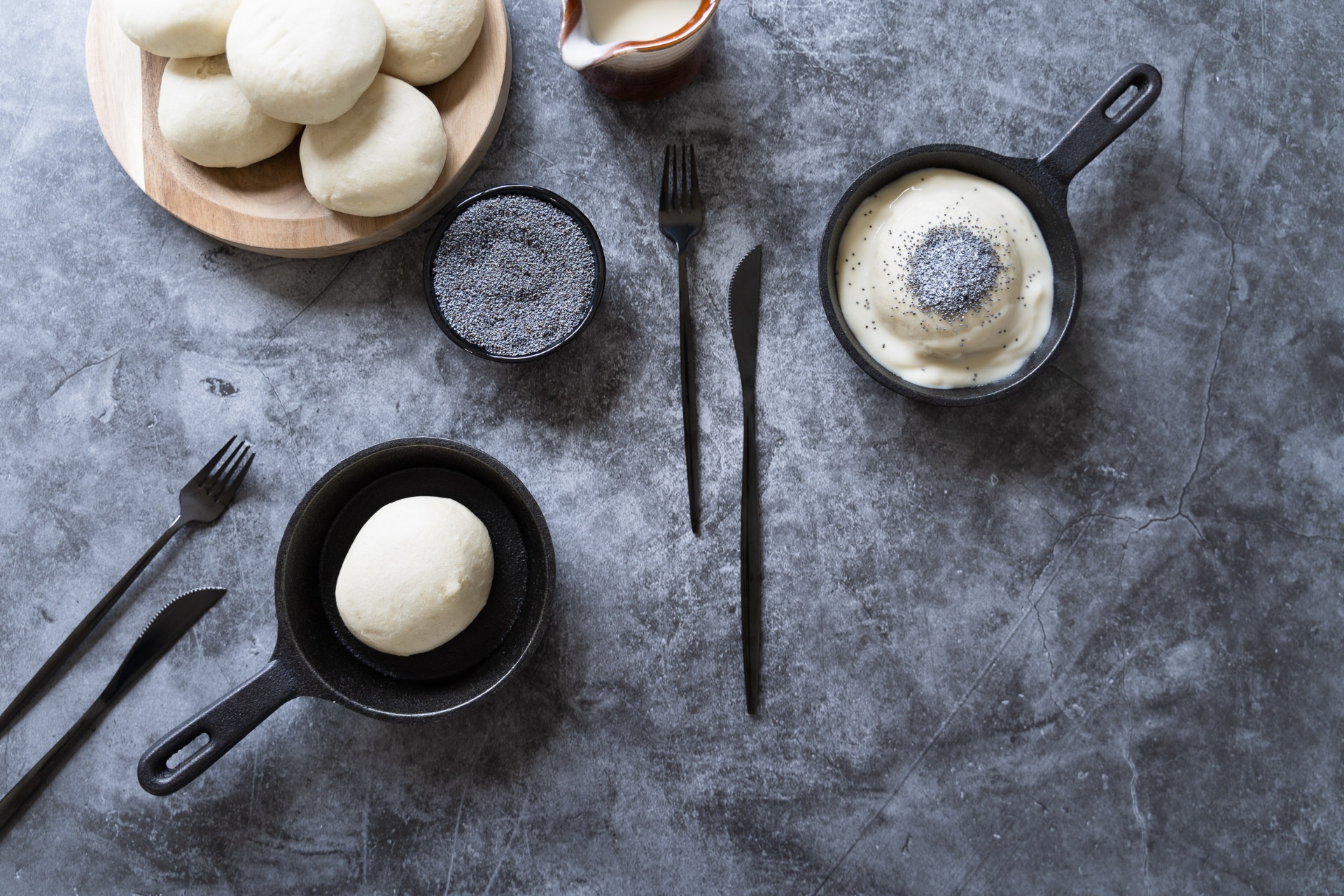 Poppy seed dumpling in skillet overhead — Poppy Seed Dumplings
