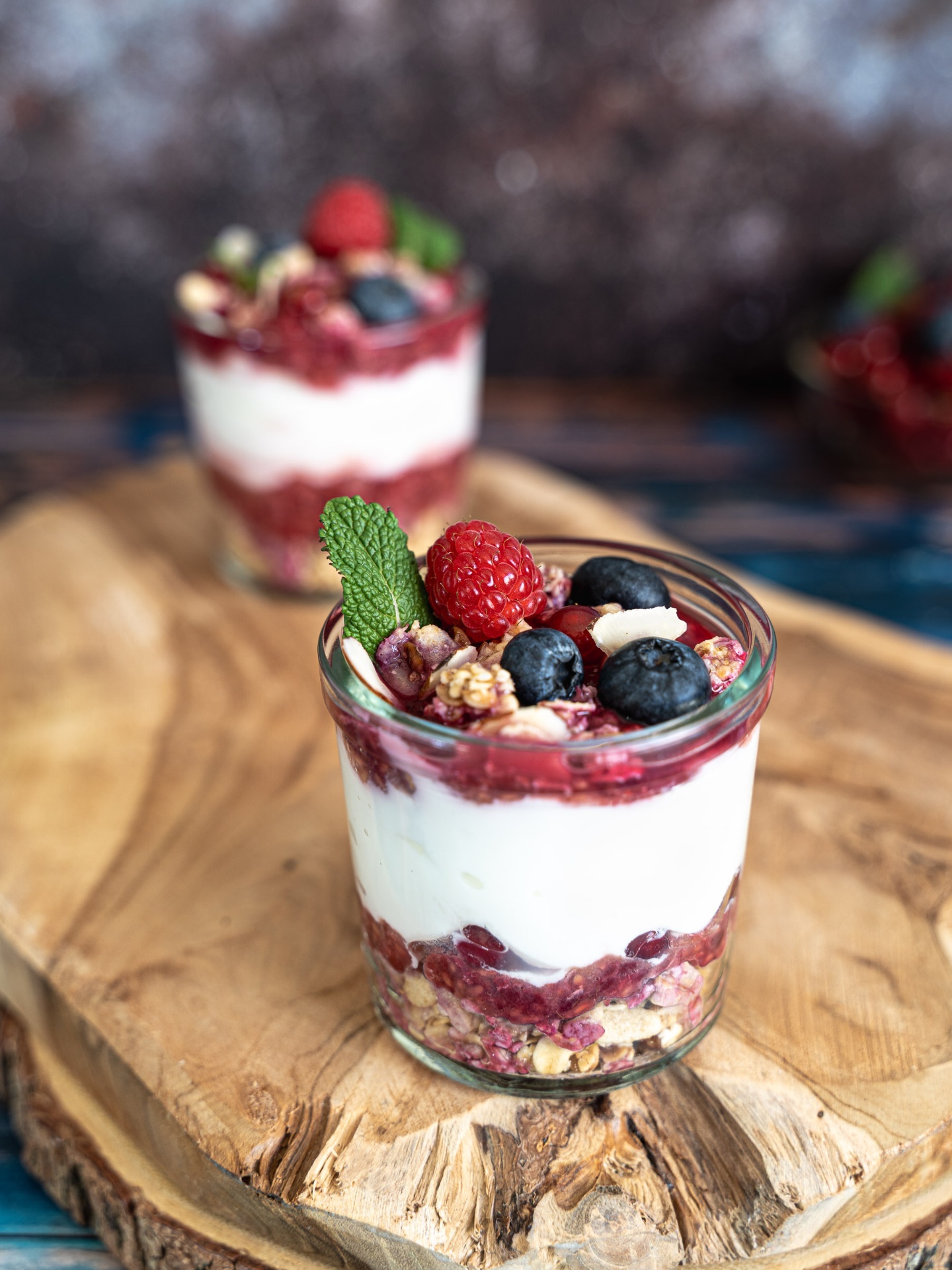 Layered berry parfait glass — Pancakes, Waffles & Berries